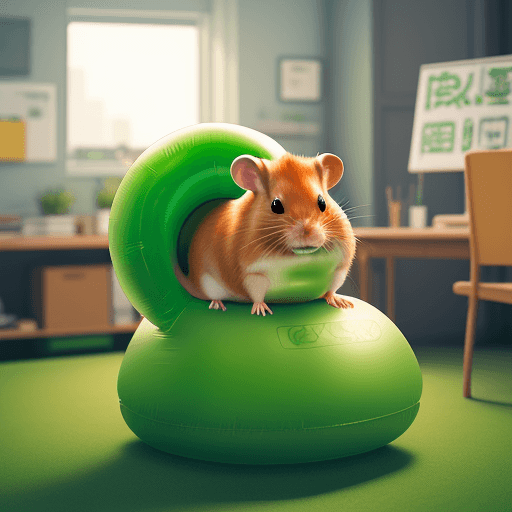 AI generated: ginger hamster sitting and bouncing on an inflatable green space hopper with an angry face on it.
Wa...