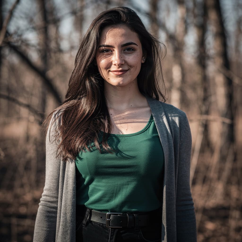 AI generated: cinematic image with dark shadows and high contrast,

A elnaz narouzi with long, dark brown hair cas...
