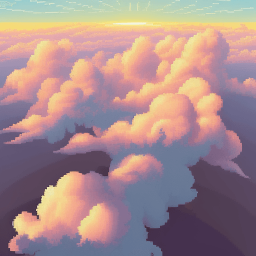 AI generated: Pixel art style clouds in sunset from a top view in light pastel colours