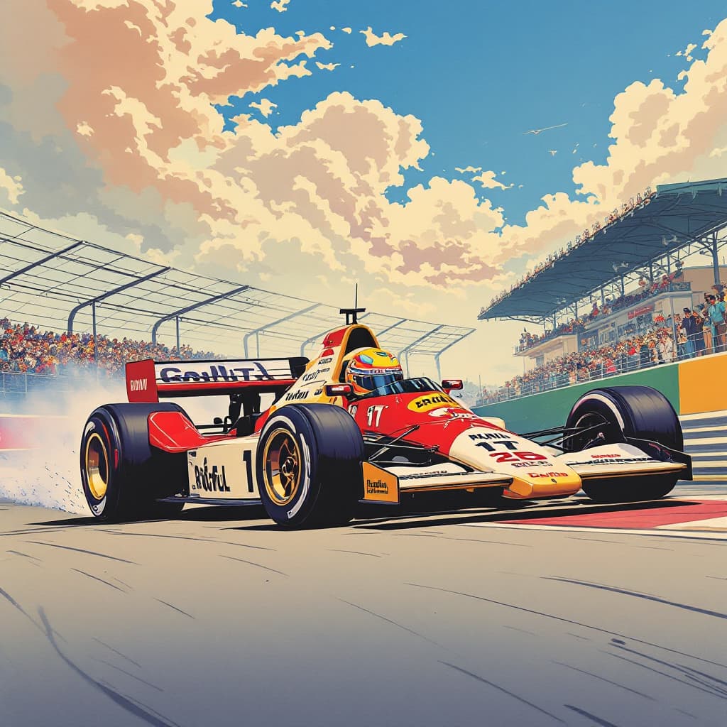 AI generated: 1980s inhdonesia anime poster art for Grand Prix in RTVE with Ramon Garcia
