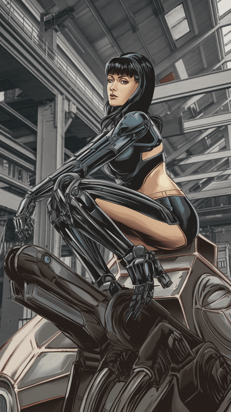 AI generated: A full body shot, side view, beautiful European woman with black hair and bangs, in the style of Mas...