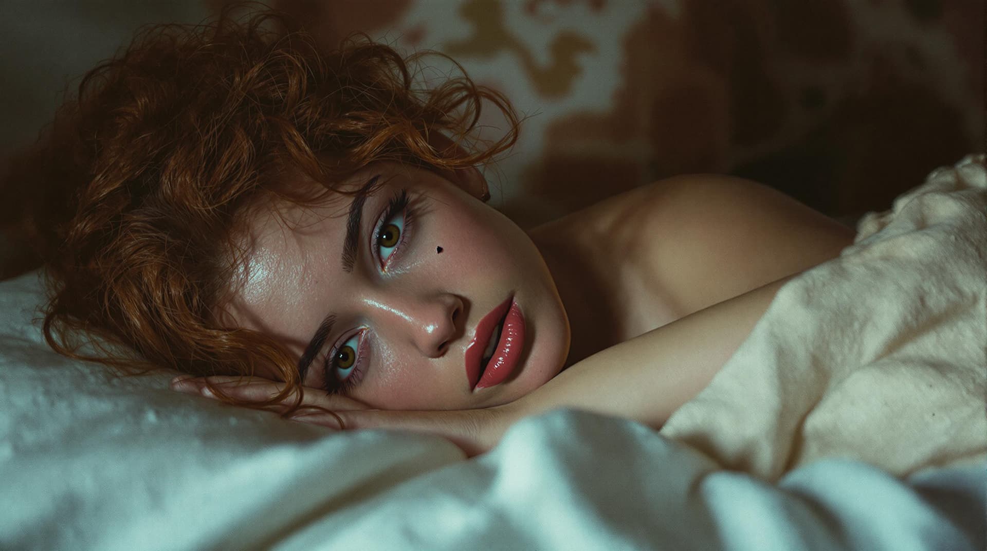 AI generated: French New Wave film look, soft Rembrandt Light low saturation. A young beautiful Latino white lady ...