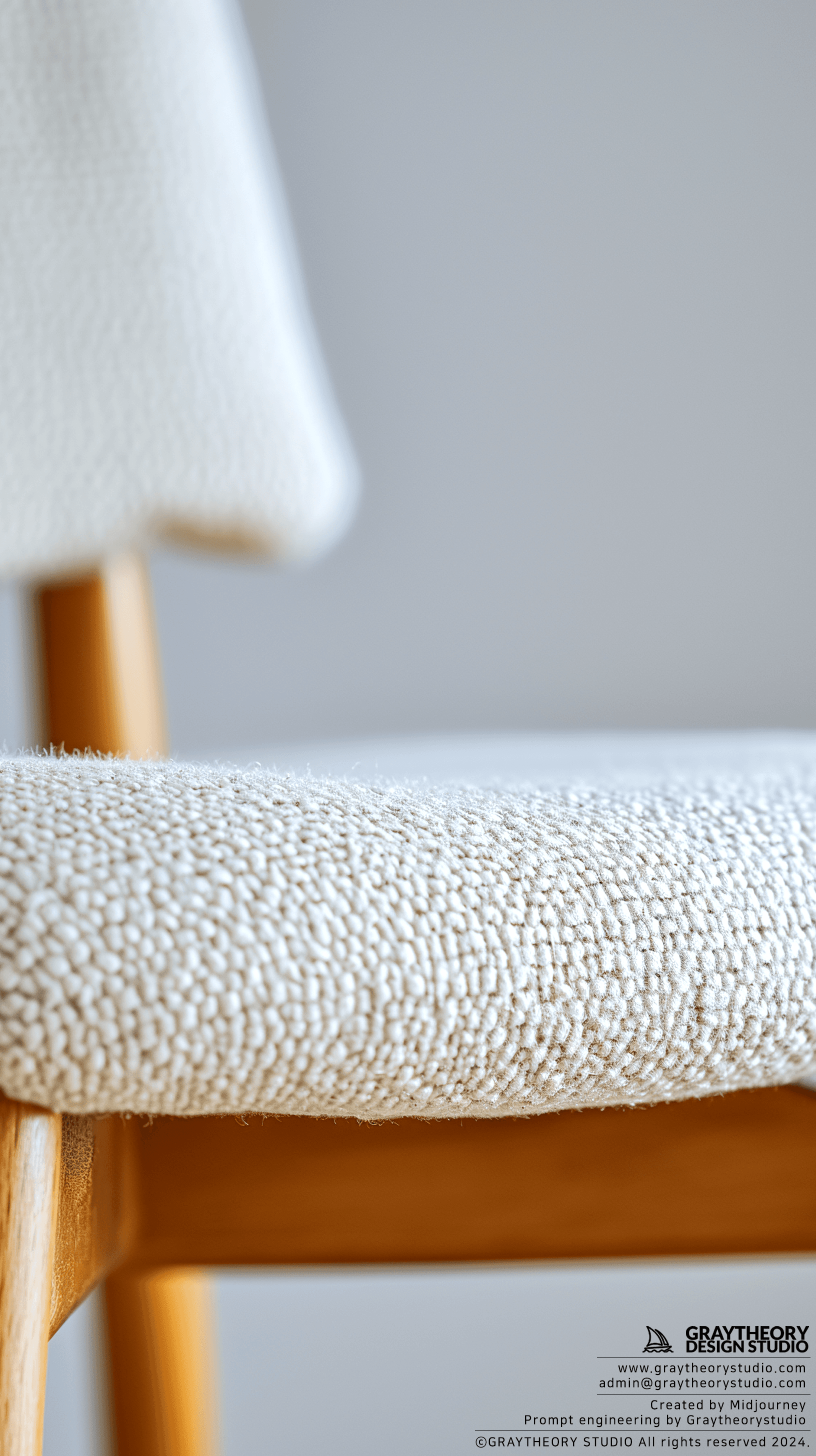 AI generated: minimalistic chair, white studio setting, a Hasselblad X1D II 50C 90mm lens, texture and fine stitch...