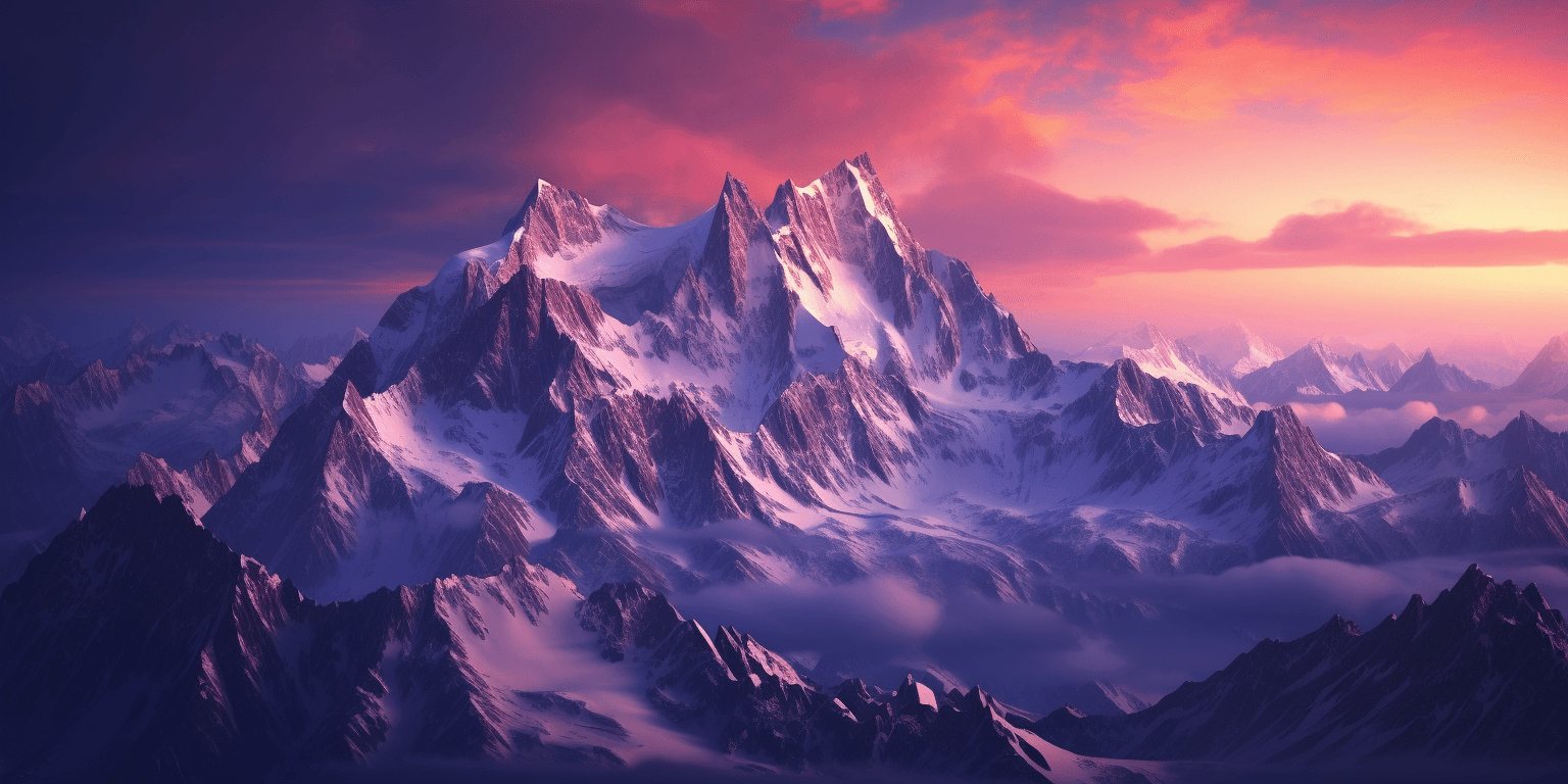 AI generated: mont blanc alps, in the style of purple and bronze, minimalist backgrounds, uhd image, atmospheric u...