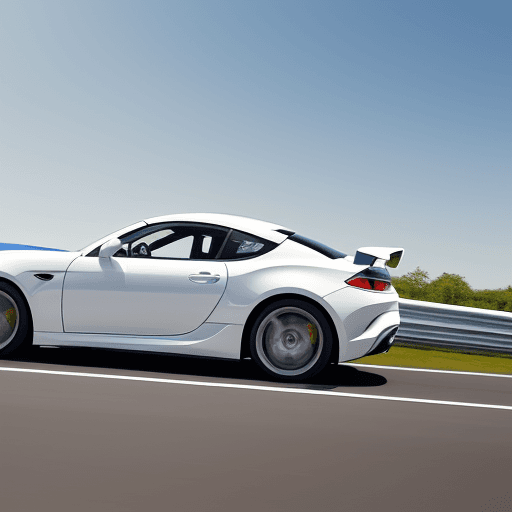 AI generated: .a white sports car racing down the motorway against a blue sky.