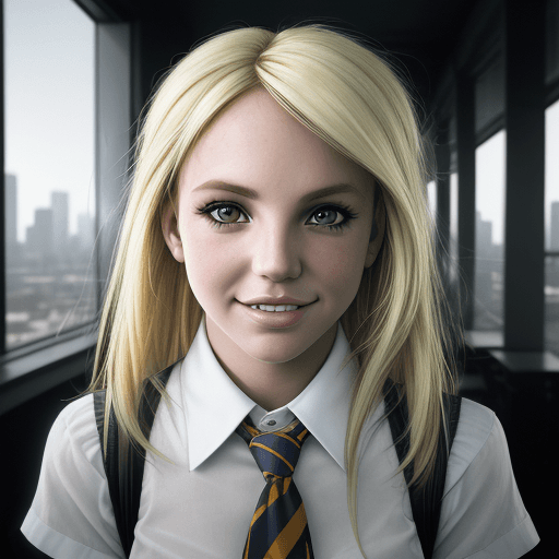 AI generated: ditorial photograph of britneyspears-smf),school girl, blonde hair, (highly detailed face:1.4) (smil...
