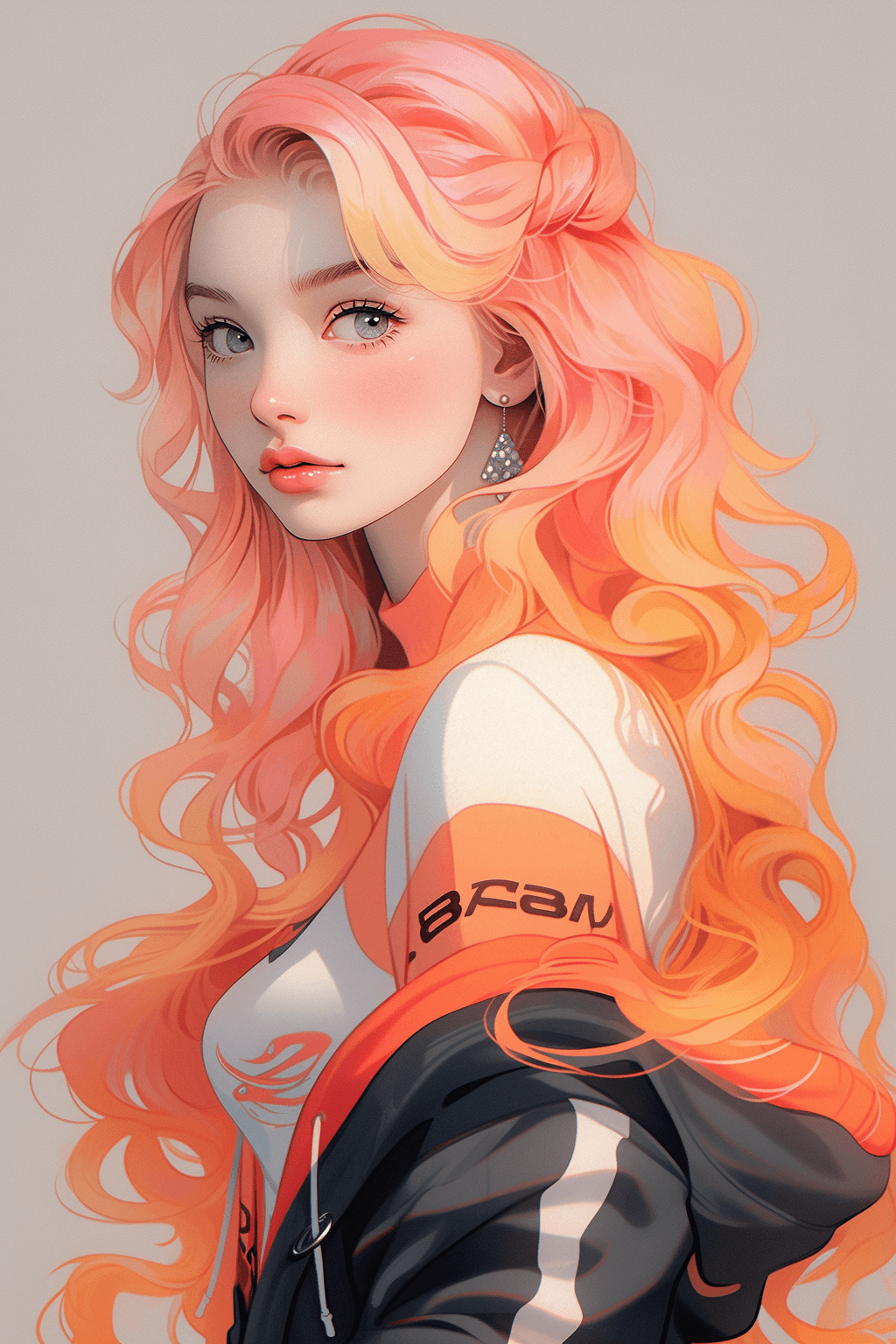 AI generated: A hair color that combines light pink and orange, a little less pink --niji 5