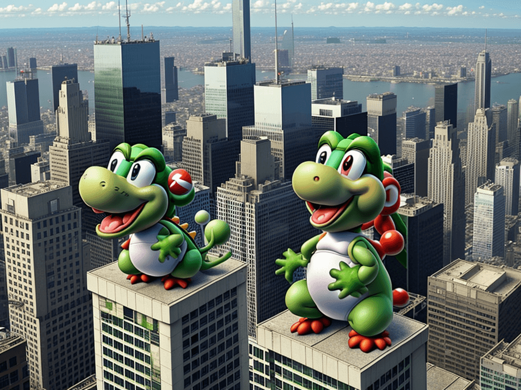 AI generated: many yoshi on top of a city 