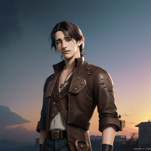 AI generated: teenage james franco with brown center parting hairstyle, steampunk, clockpunk, by artist "joaquim d...