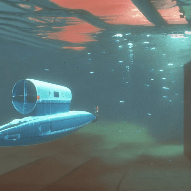 AI generated: 90s cinematic CGI of Submarine Underwater, y2k