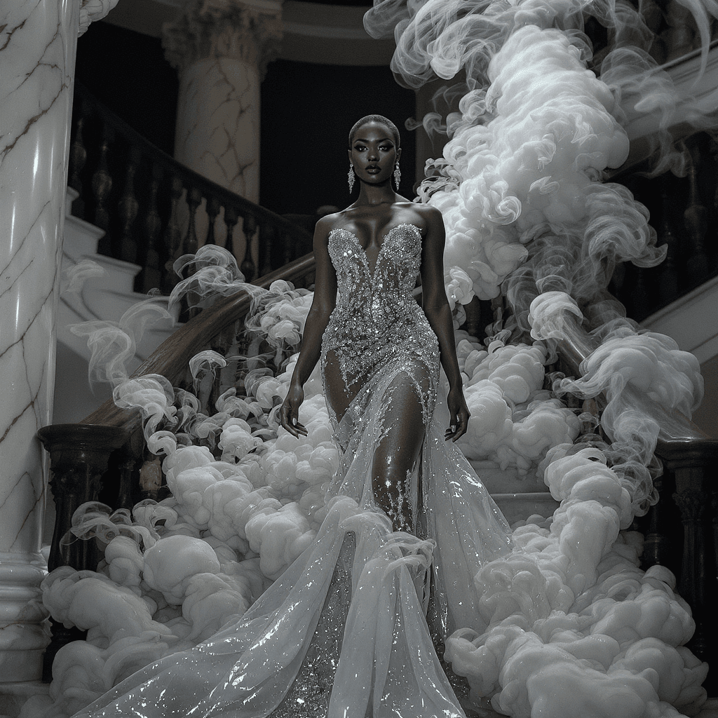 AI generated: A cinematic marvel and fantasy film wonder in a highly stylized fashion shoot of an African American...