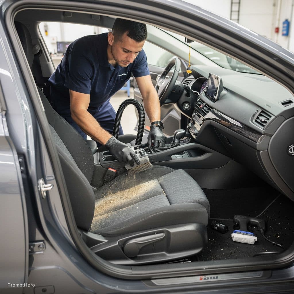AI generated: A man car interior drycleaning 