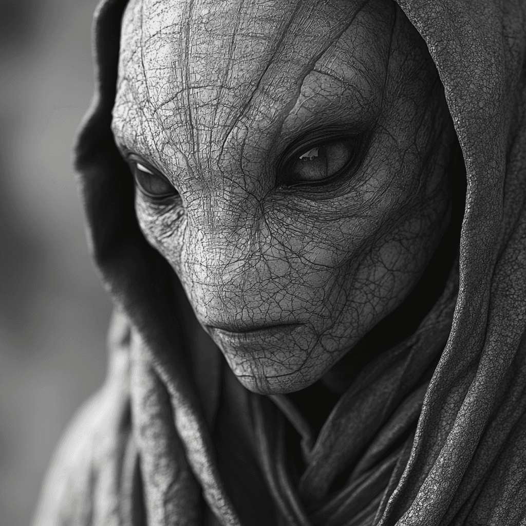 AI generated: A dslr professional portrait of an alien android multilayered micro graphene ornate skin texture , p...