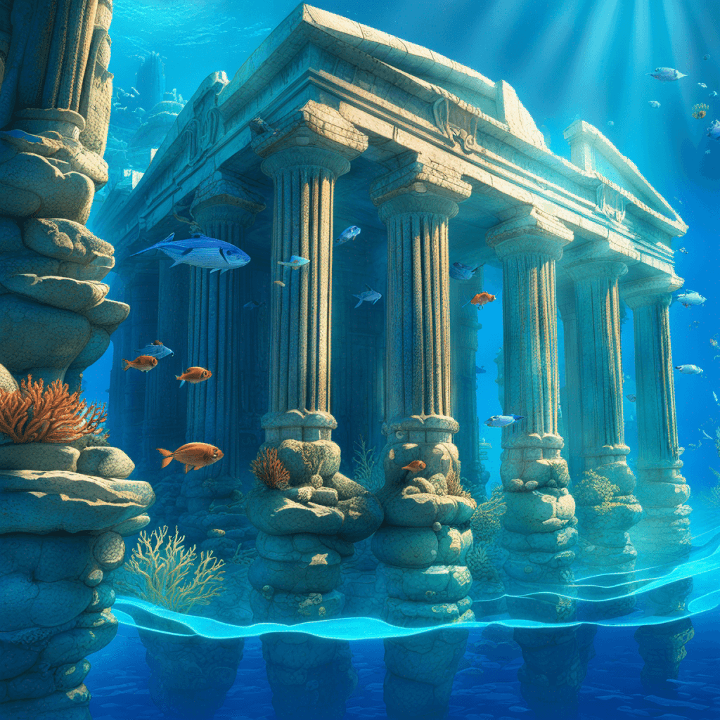 AI generated: underwater temple, (ancient city of atlantis), high detail, majestic city, dramatic scale, 8k, blue,...