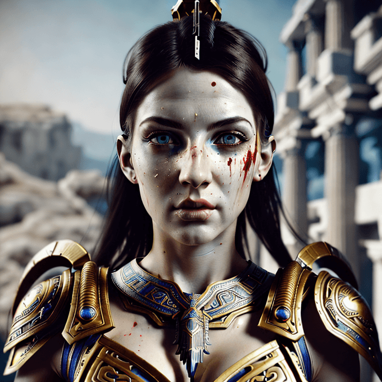 AI generated: portrait of a A stunning beautiful ethereal white greek female spartan warrior steampunk, very detai...