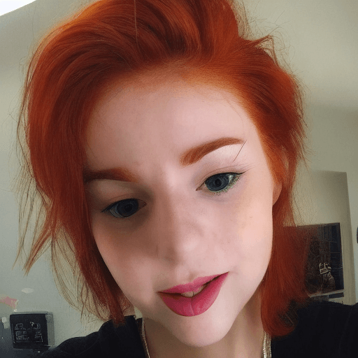 AI generated: a redhead taking a cumshot on her face while taking a selfie, pov, cum on face, from above, 2boys, 1...