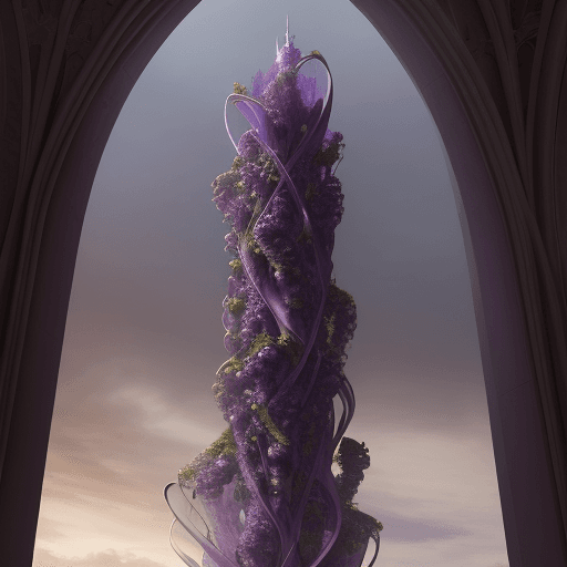 AI generated: "Design a magnificent tower inspired by the form and texture of a grape cluster, featuring vine-like...