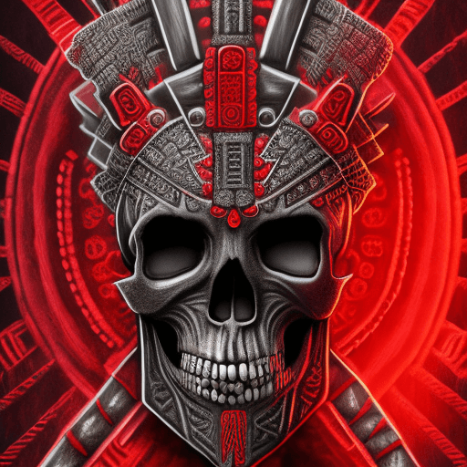 AI generated: A photorealistic digital illustration of an Aztec god with skull face, pointing at viewer and lookin...