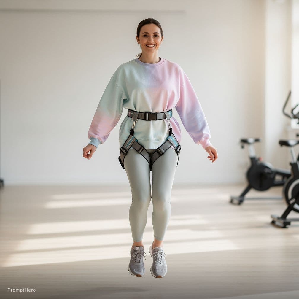 AI generated: Abdl female in baby bouncer, wearinf diaper, hands cuffed