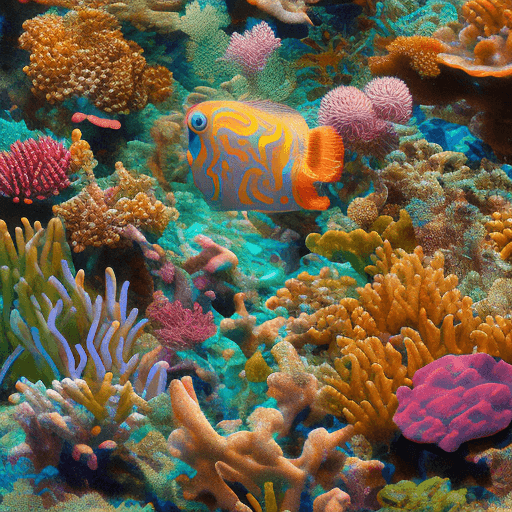 AI generated: the underwater is filled with vibrant colors,
coral reefs emit soft light, 
and schools of fish crea...