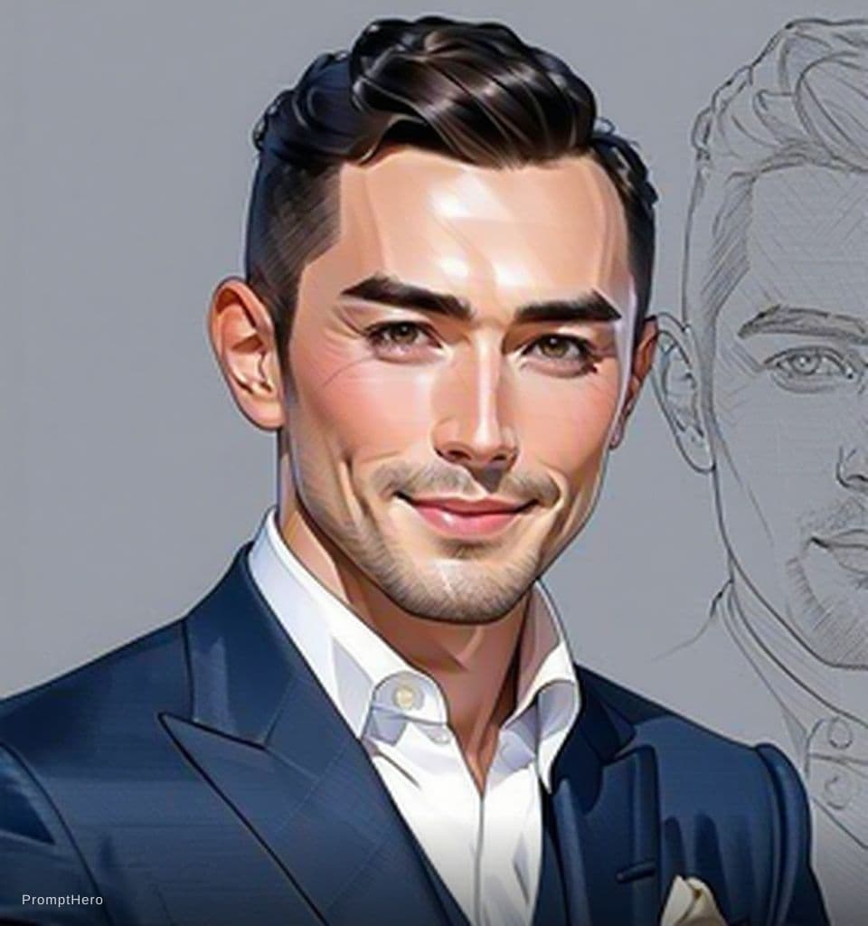 AI generated: portrait of man, pen and ink, intricate line drawings, by craig mullins, ruan jia, kentaro miura, gr...