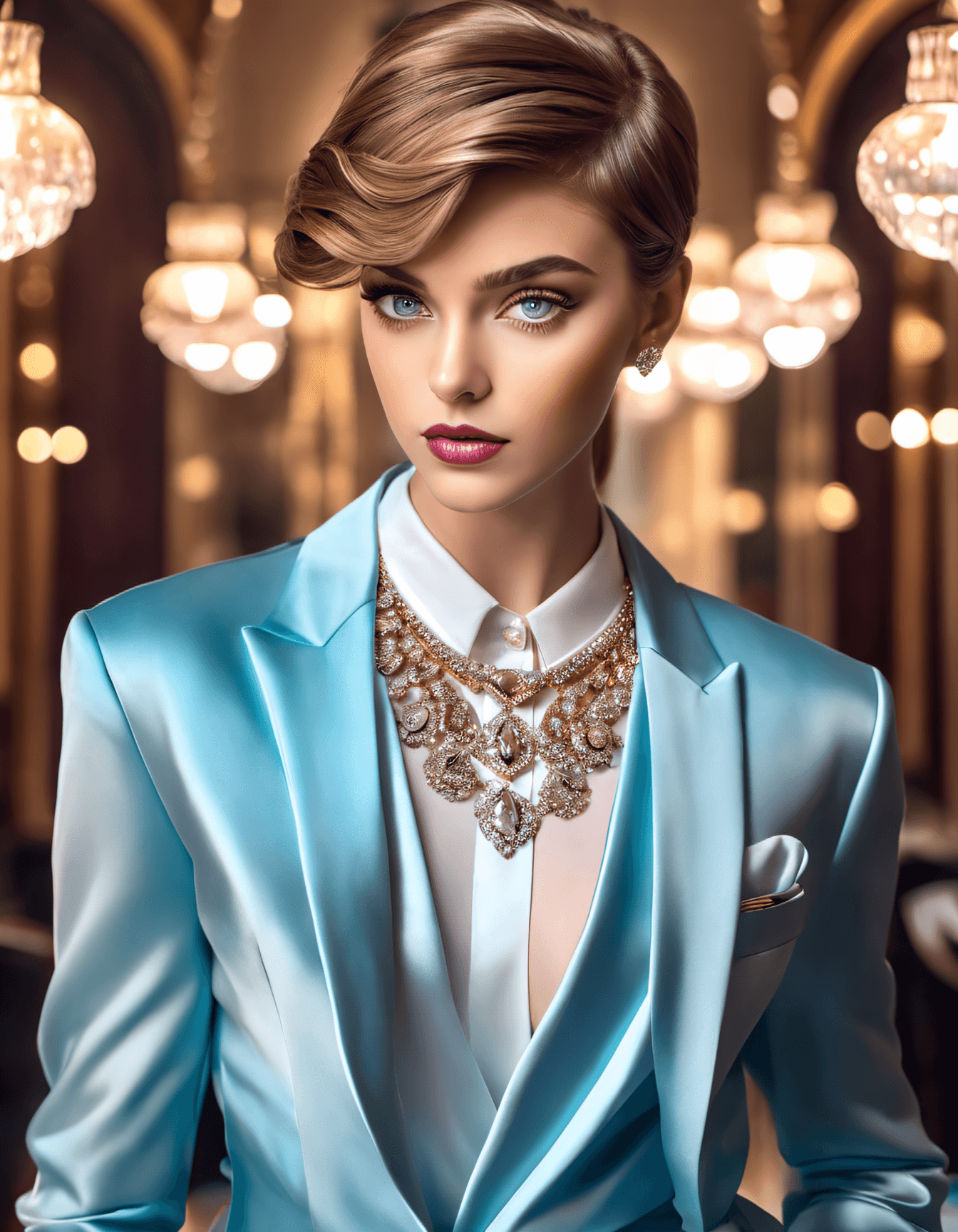 AI generated: Masterpiece, Best Quality, Glamorous stylish portrait of , a teenage girl , Dramatic makeup and ligh...