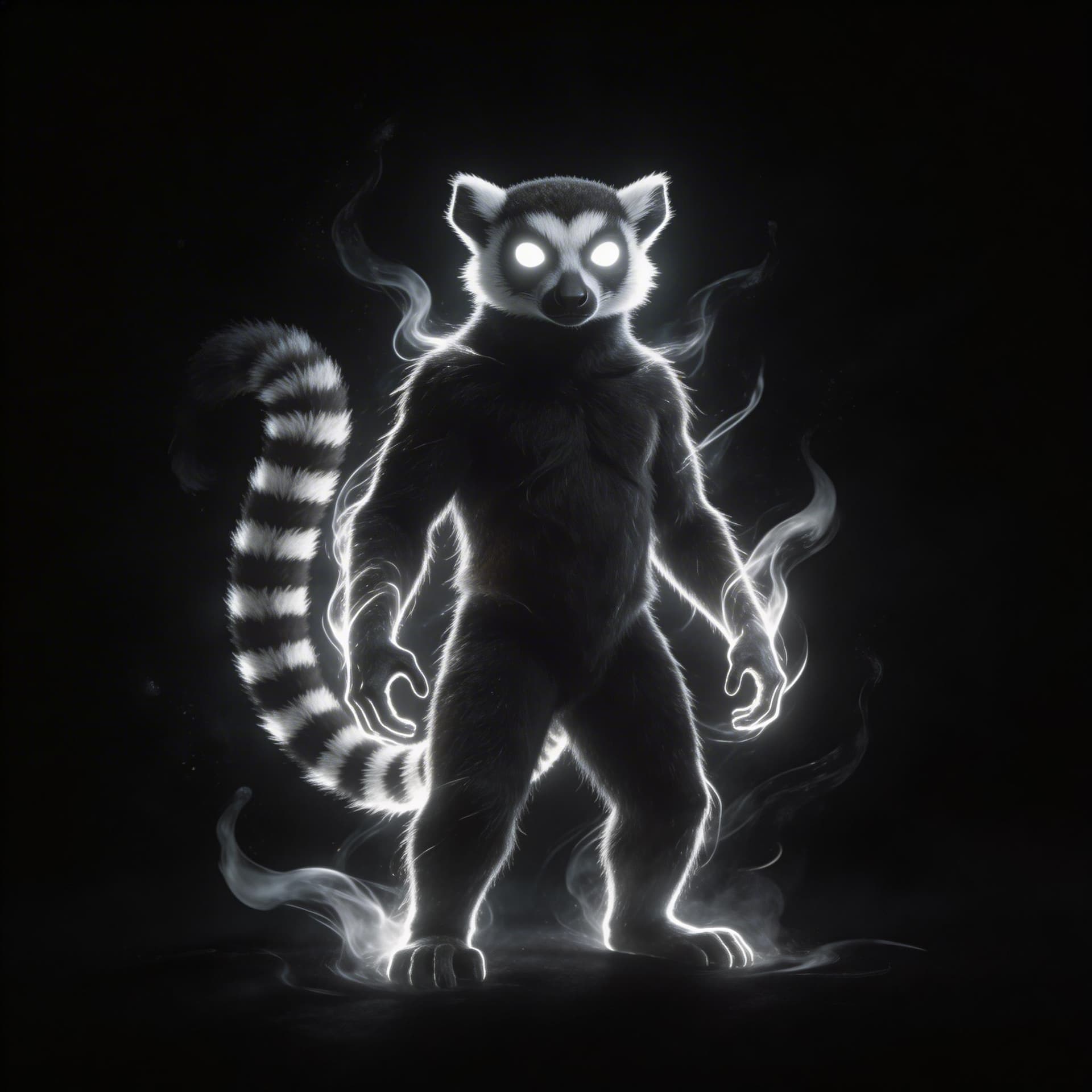 AI generated: create a lemur god of the void and nothingness with power flowing of him inside a void of nothingnes...