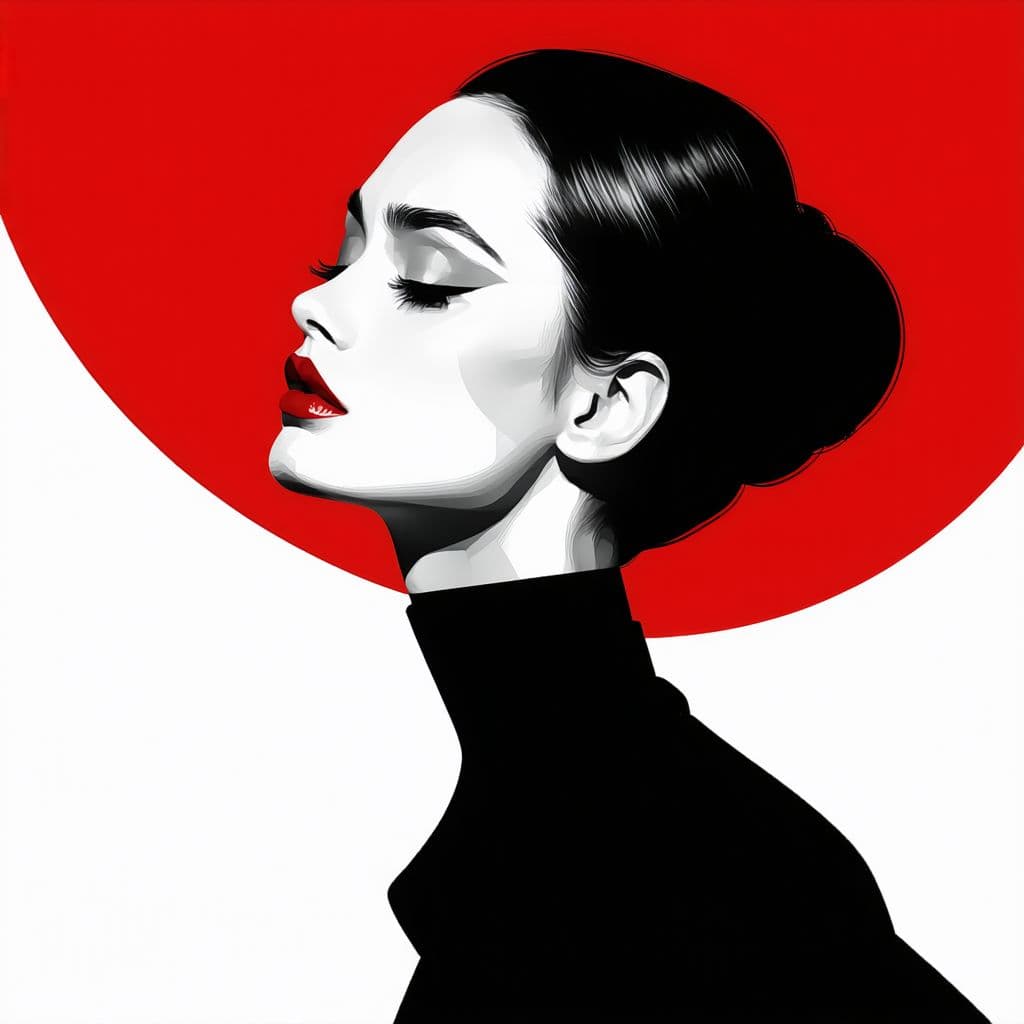 AI generated: an illustration of a woman in black and white, in the style of red, mario testino, serene faces, eff...