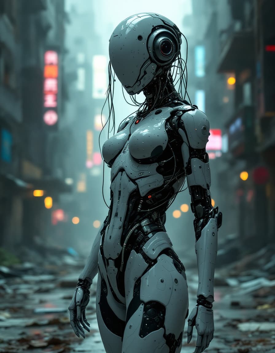 AI generated: A headless technologicaly advanced machine with a conventionaly atractive femenine curvy athletic bo...