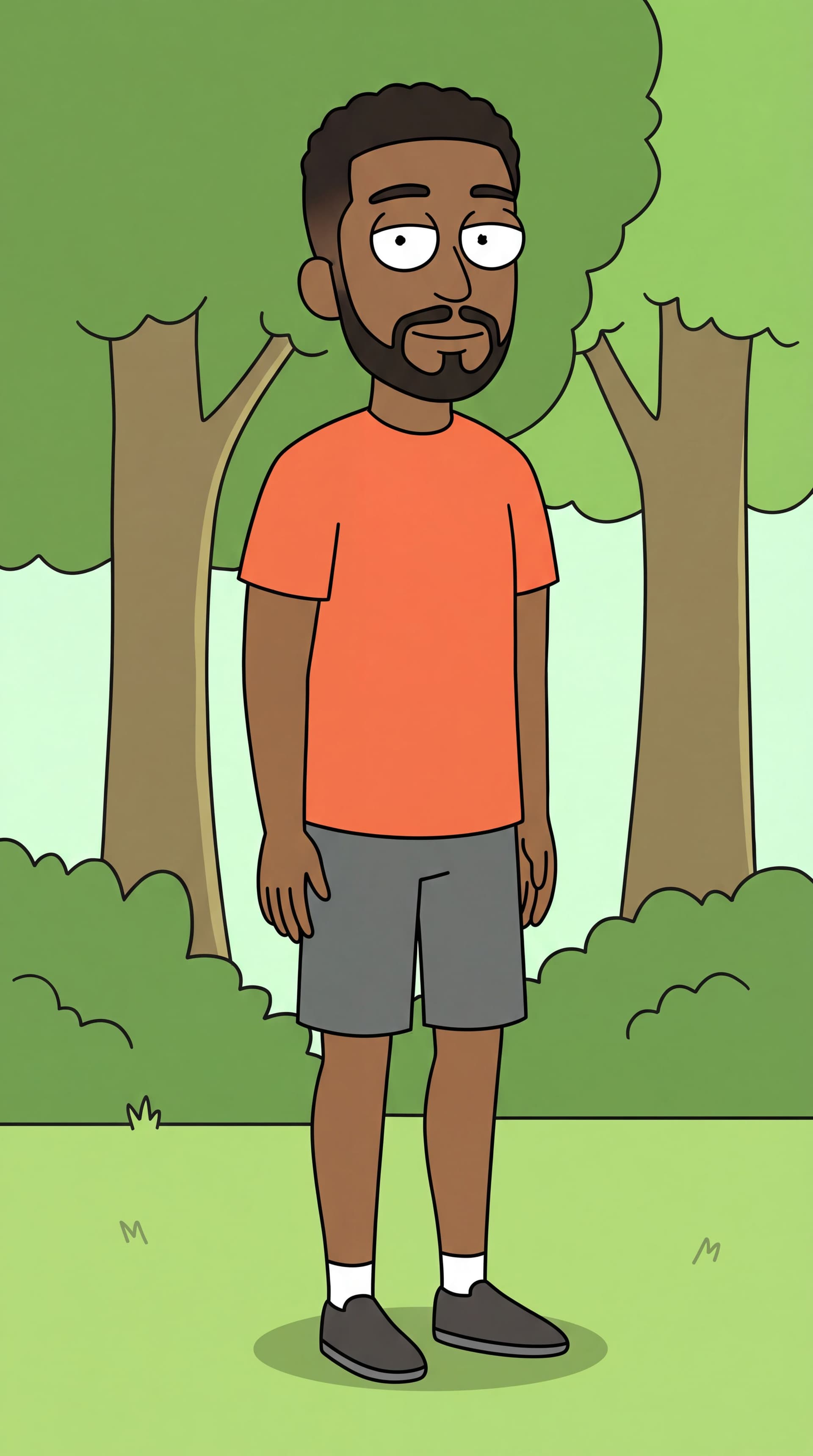 AI generated: create this person into rick and morty style. Generate full-body cartoon characters in the iconic Ri...