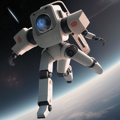 AI generated: a girl rescuing her robot in the space



