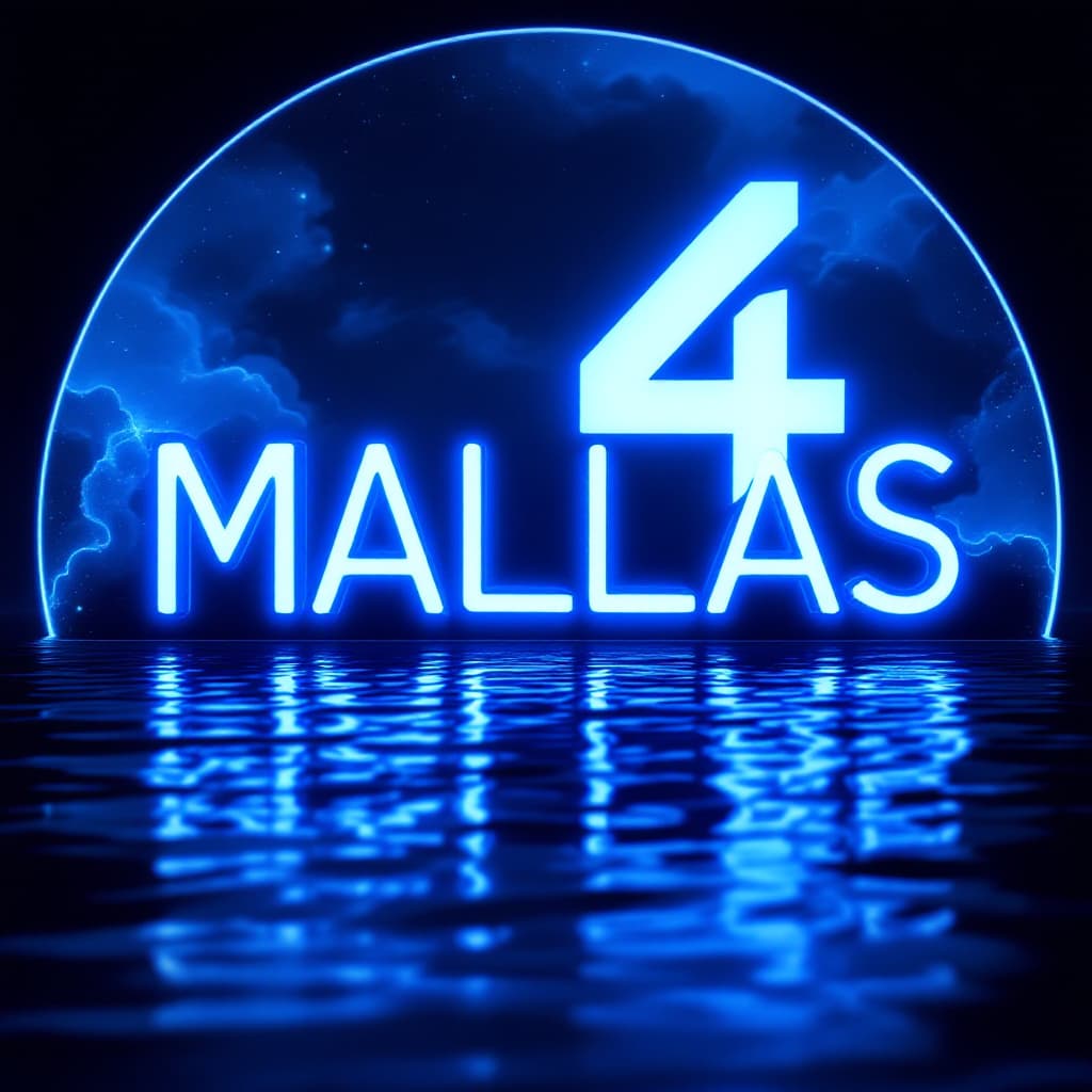 AI generated: escribir la palabra 4 MALLAS
  bioluminiscente color azul en letra mayúscula modo estético tranquilo...