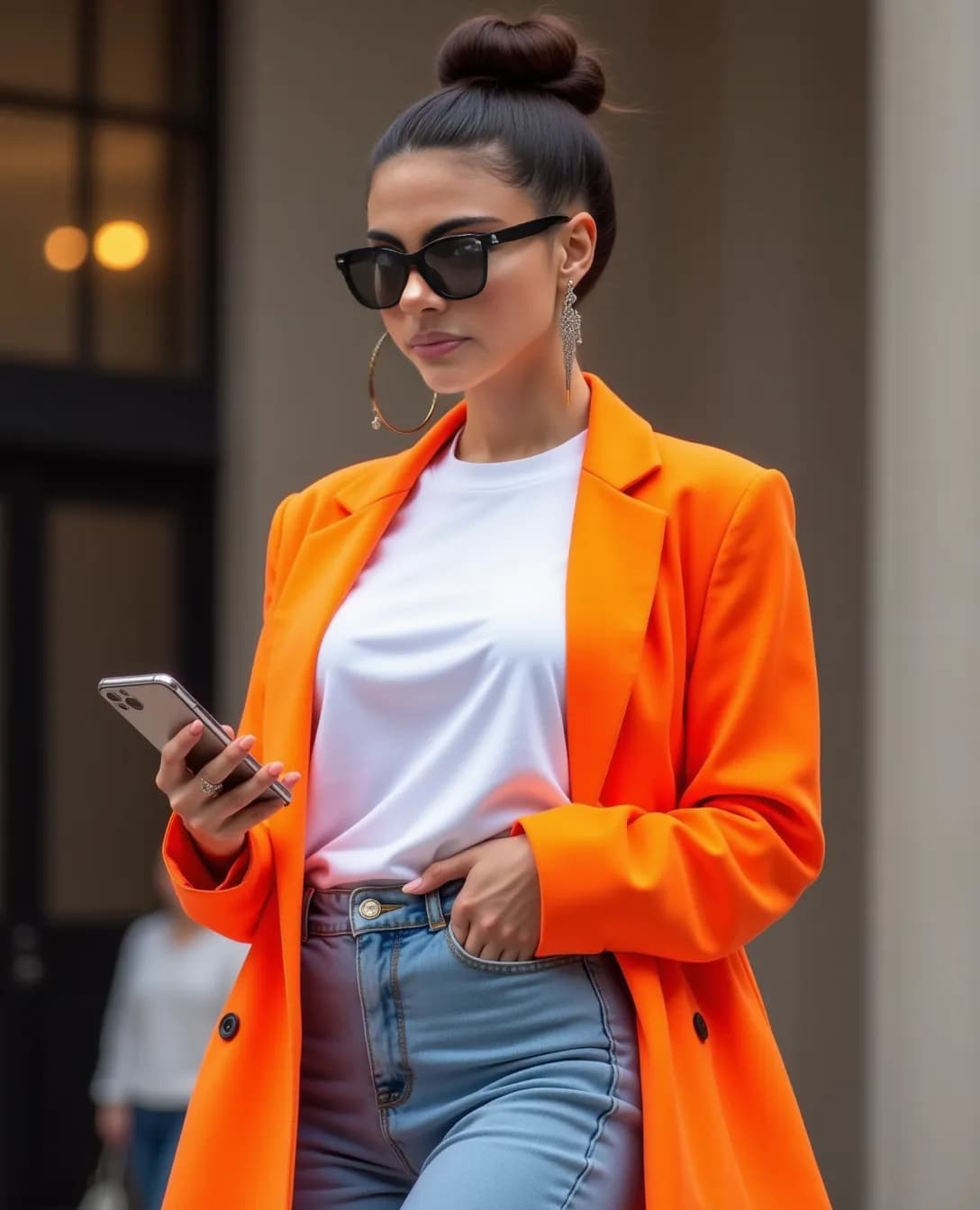 AI generated: Portrait, ultra-realistic, HD, 8K, detailed photo of an Instagram model wearing an oversized neon or...