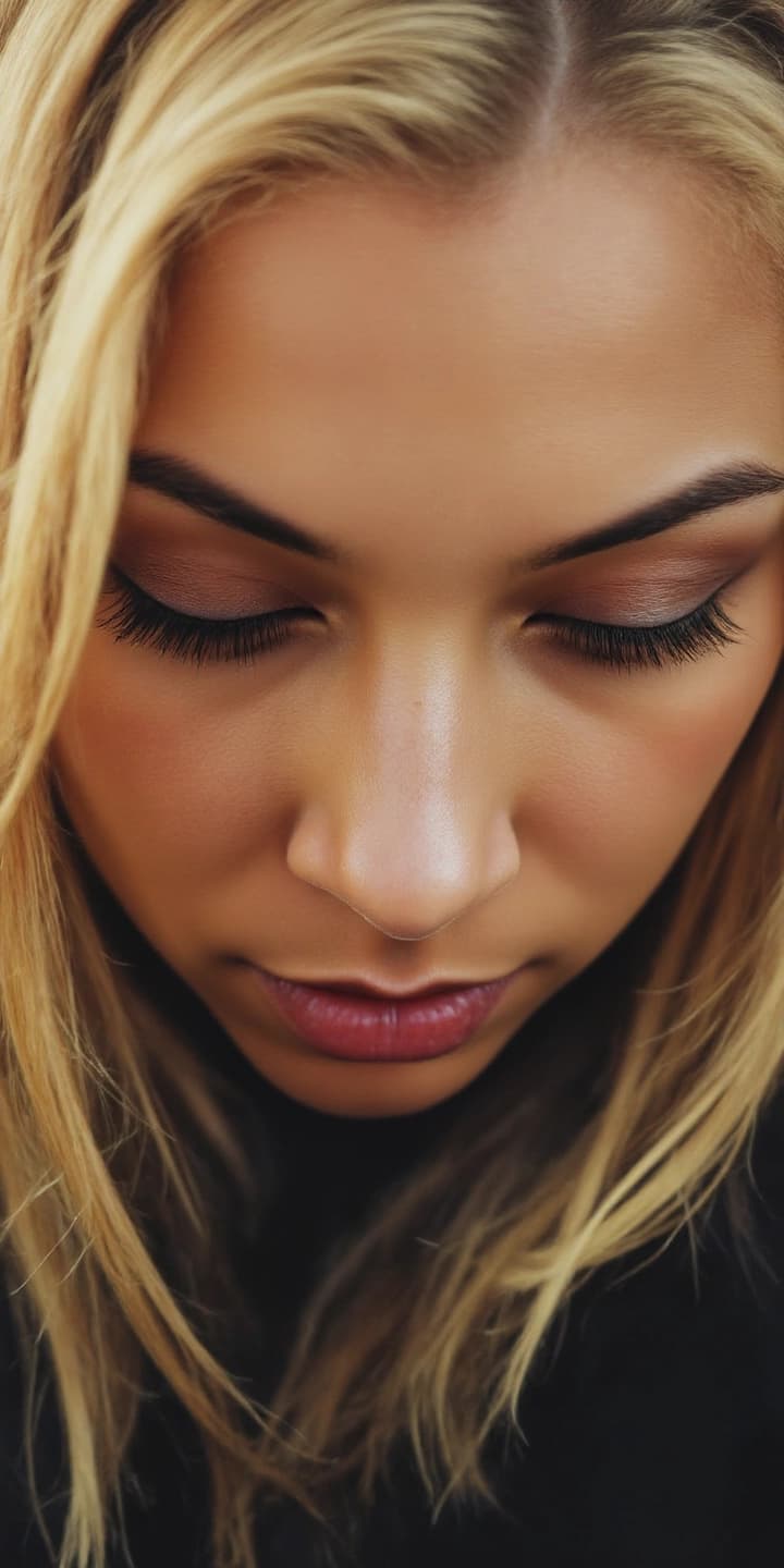 AI generated: Tight closeup of a bleach blonde haired woman.