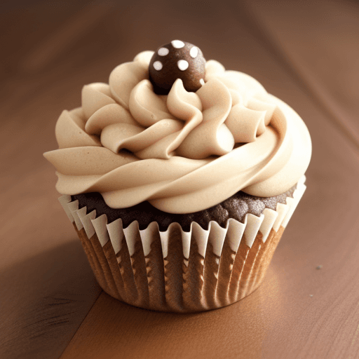 AI generated: a coco cupcake on a   have coco chip on it,
wooden table,