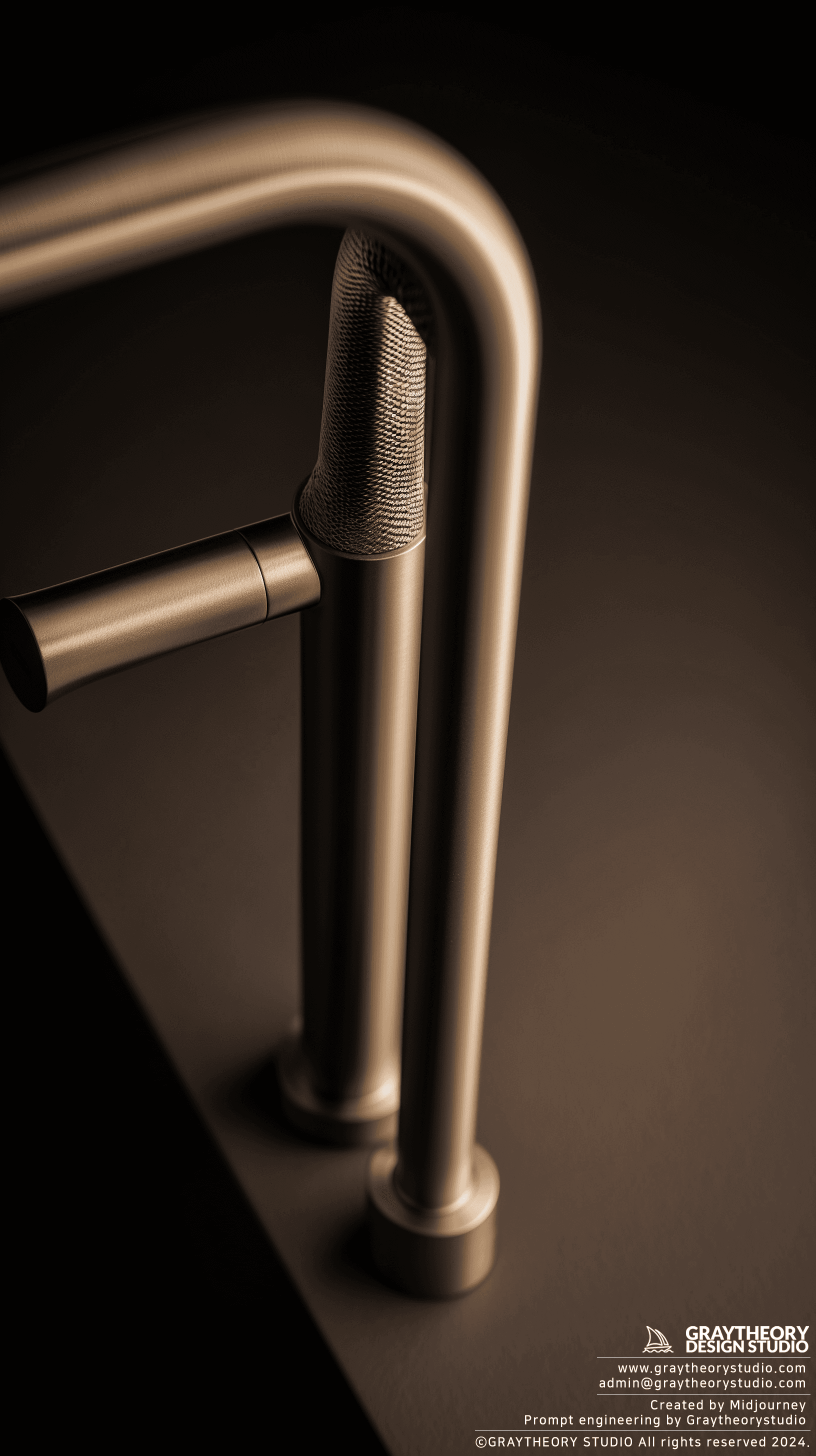 AI generated: Gessi kitchen faucet in brushed nickel with eggshell texture, Nikon Z9, NIKKOR Z MC 105mm f/2.8 VR S...
