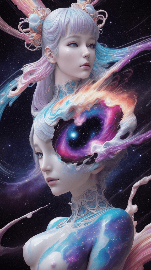 AI generated: "hey girl im on acid i can feel my soul", complex celestial-energy background, colorful best image q...