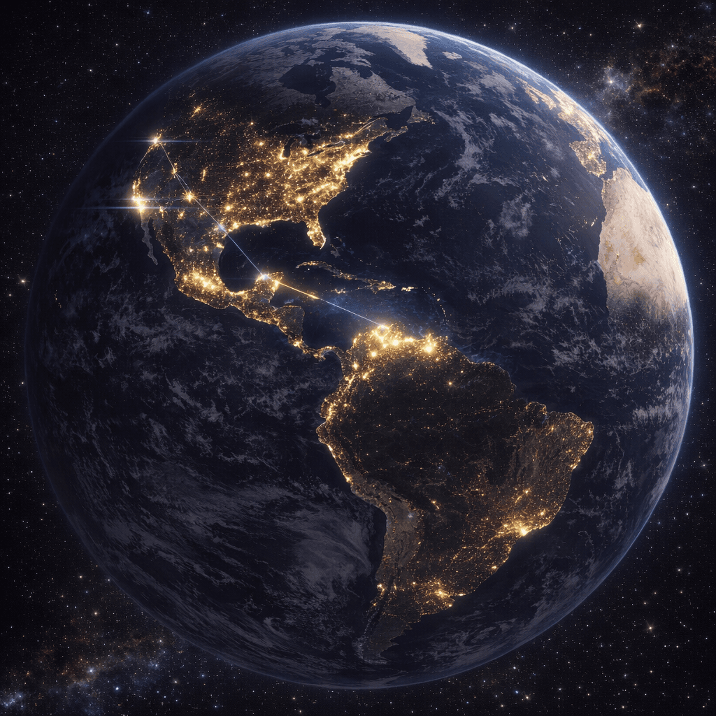 AI generated: Copy the reference images and create an orbital view of Earth from space, Western Hemisphere centere...