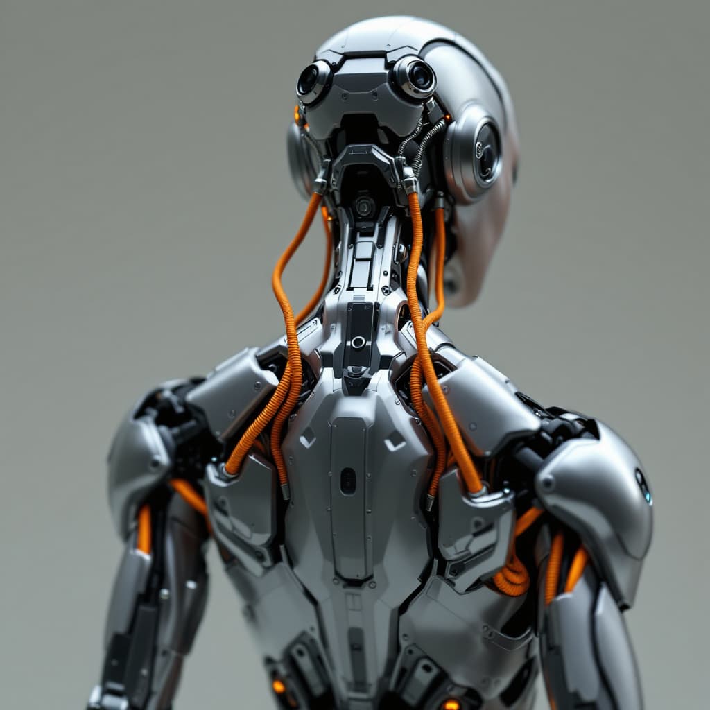 AI generated: close-up rear view, body, perfect composition, model with advanced cybernetic enhancements, capturin...