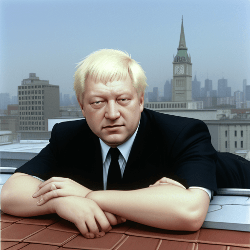 AI generated: Boris Yeltsin lying on the rooftop with vodka
