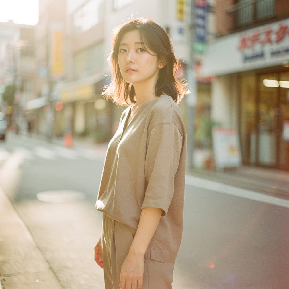 AI generated: Japanese woman, in the style of Kodak Gold 200 --chaos 75 --ar 1:2 --raw --sref 3927829543 --profile...