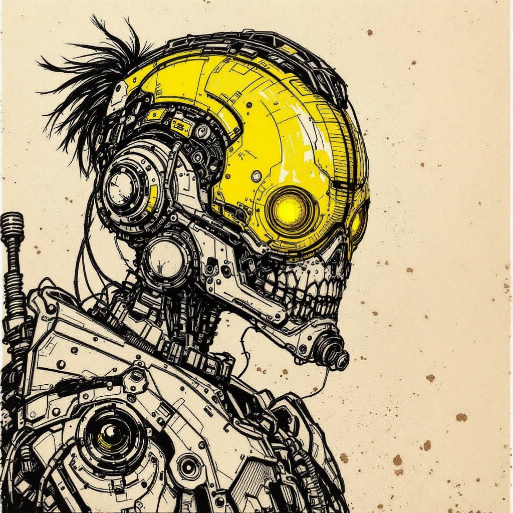 AI generated: sketch, cyborg, in the style of punk rock, high detail --ar 1:2 --stylize 750