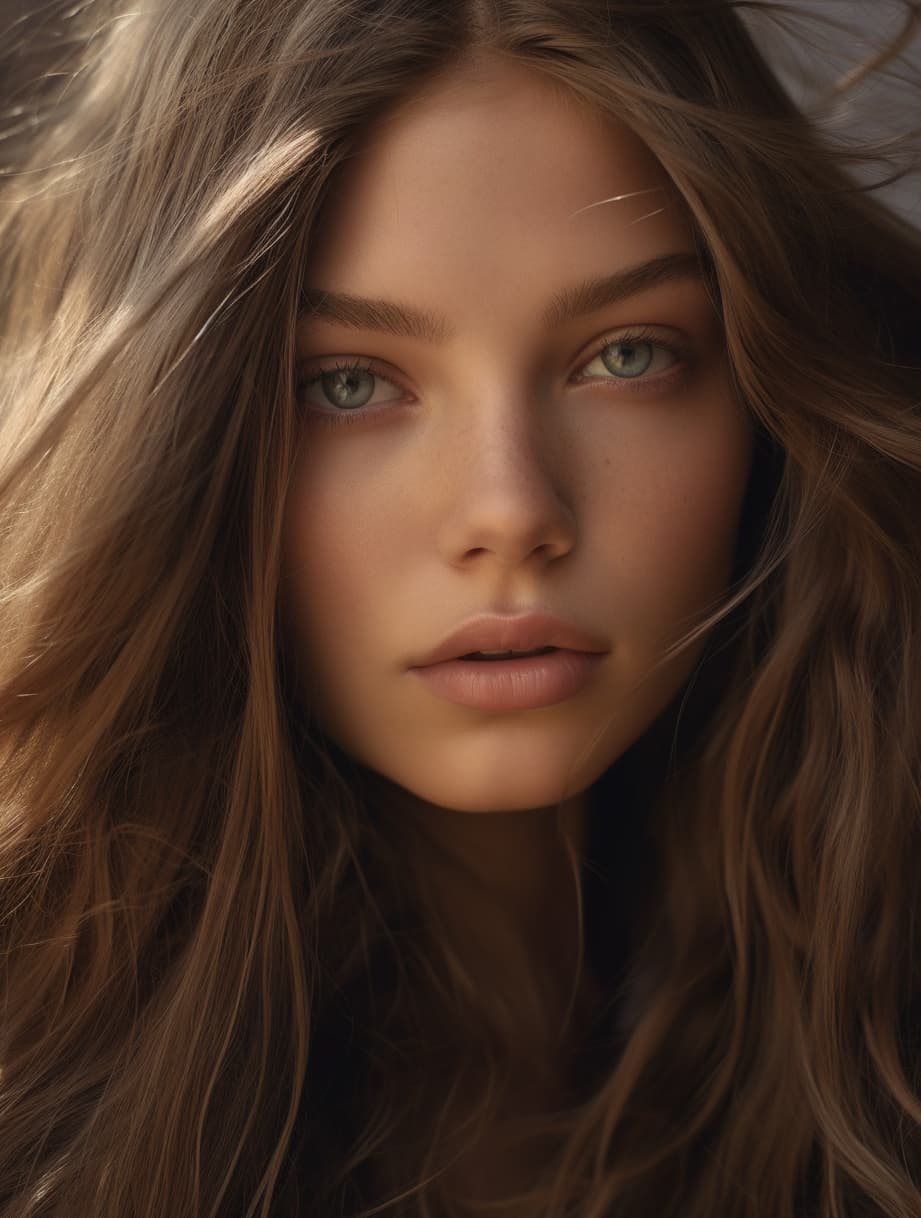 AI generated: a close up of a woman with long hair, by Juan O'Gorman, Thylane Blondeau, perfect face , light brown...