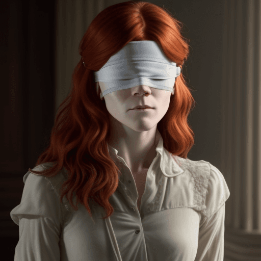AI generated: Rose Leslie wearing a blindfold.