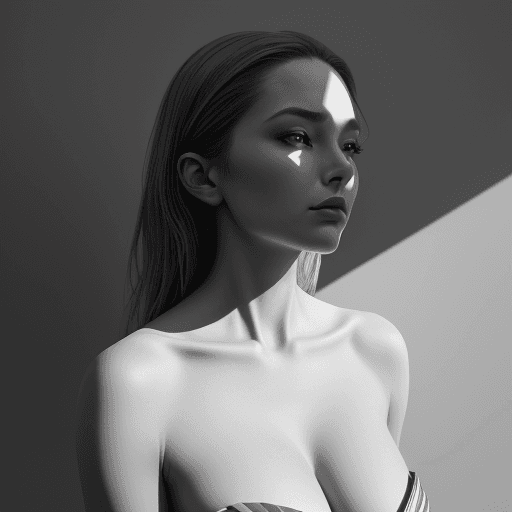 AI generated: high-resolution photograph, woman, stunning use of shadows, in the syle of crisp lines and forms,  U...