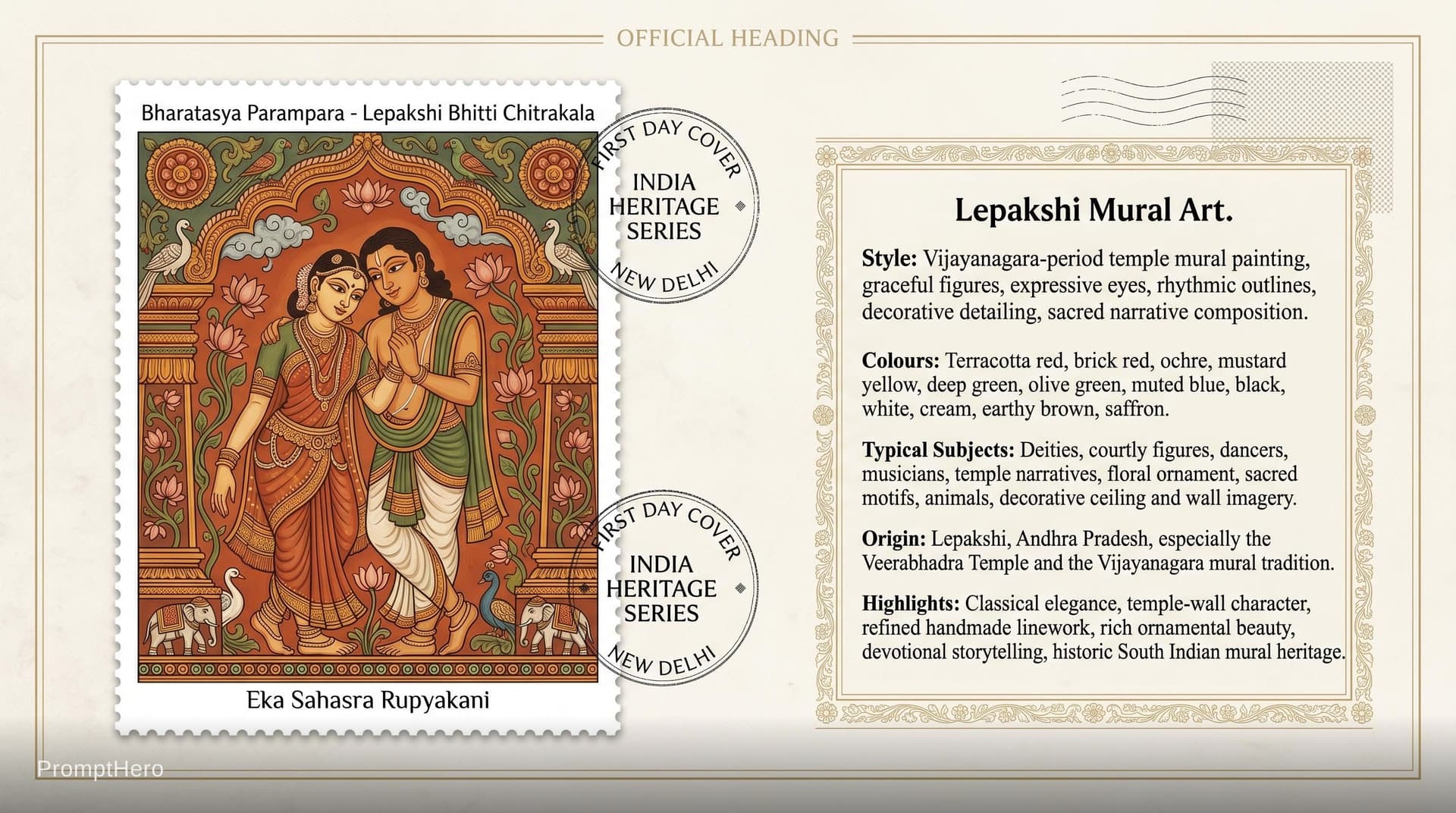 AI generated: Create a 16:9, 4K premium commemorative First Day Cover envelope inspired by India Post heritage des...