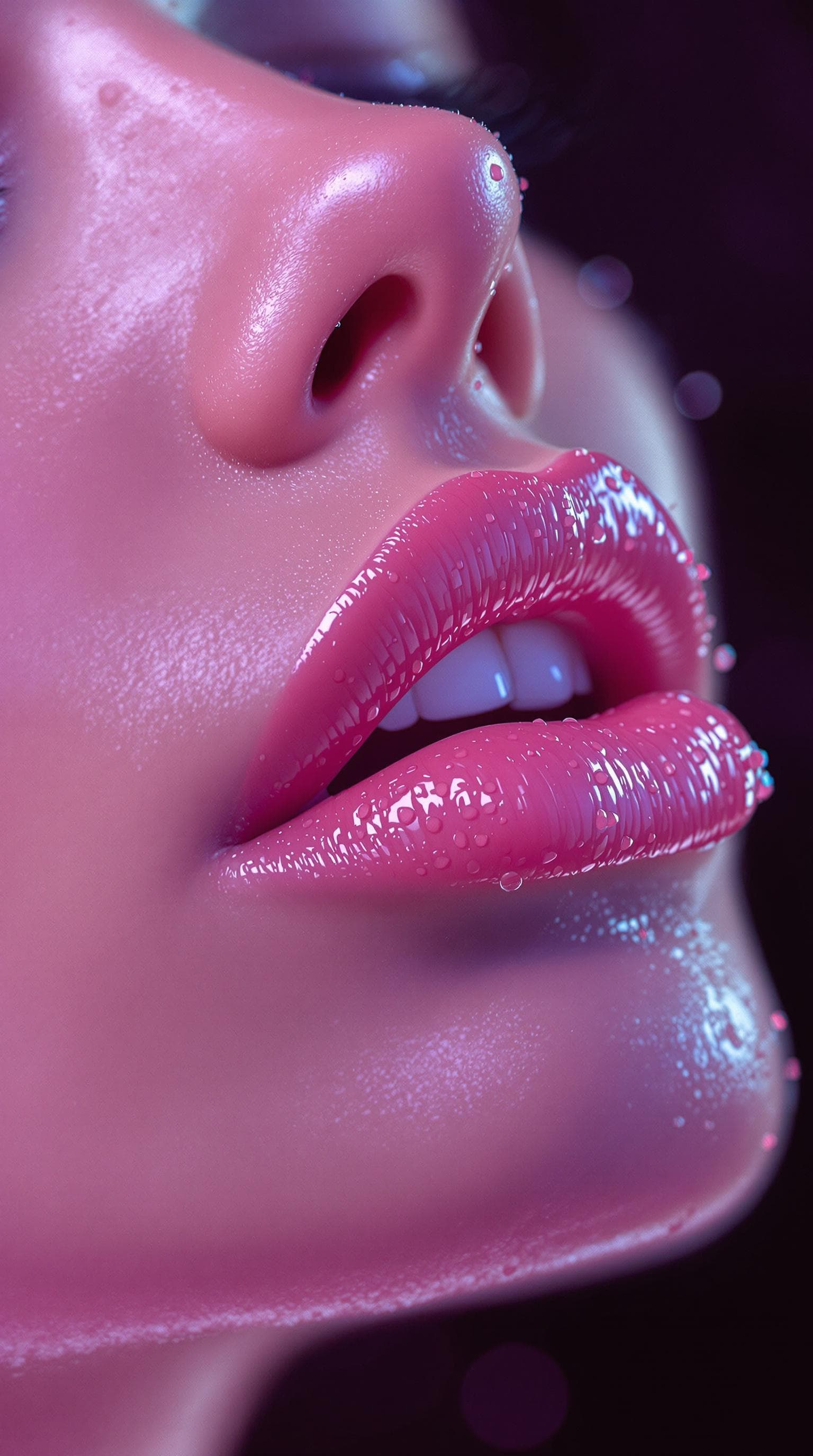 AI generated: [Close- up of a woman's lips, glistening with water droplets, sensual and slightly parted, conveying...