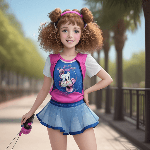 AI generated: A very cute girl, 9 years old, CURLY HAIR, Disney style, Rollerblading, 8k, ultra detailed