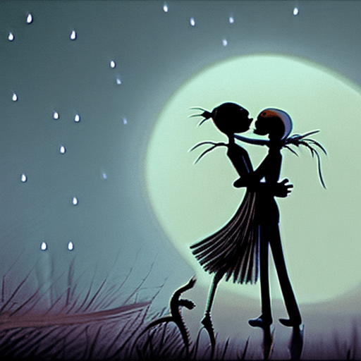 AI generated: Nightmare before Christmas,love scene,romantic embrace.beautiful