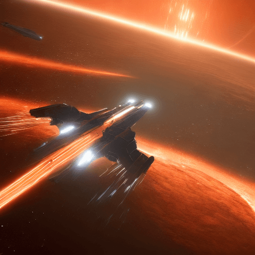 AI generated: fractured space, star citizen, caldari eve-online, volumetric lighting, large spaceship in space, st...